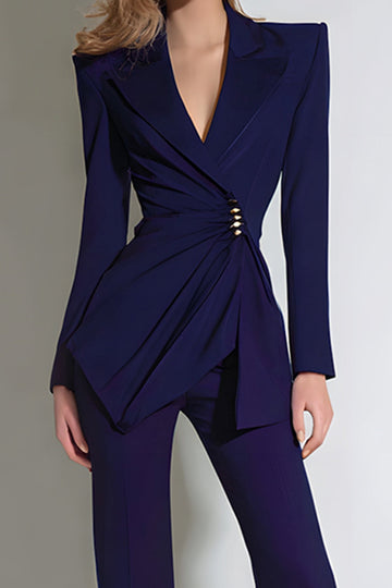 Dark Purple Peak Lapel 2 Piece Business Suits
